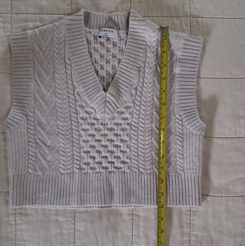Babaton Emporia Vest Merino Wool Sweater Vest Beige Bone Cream Birch XS - Picture 10 of 11